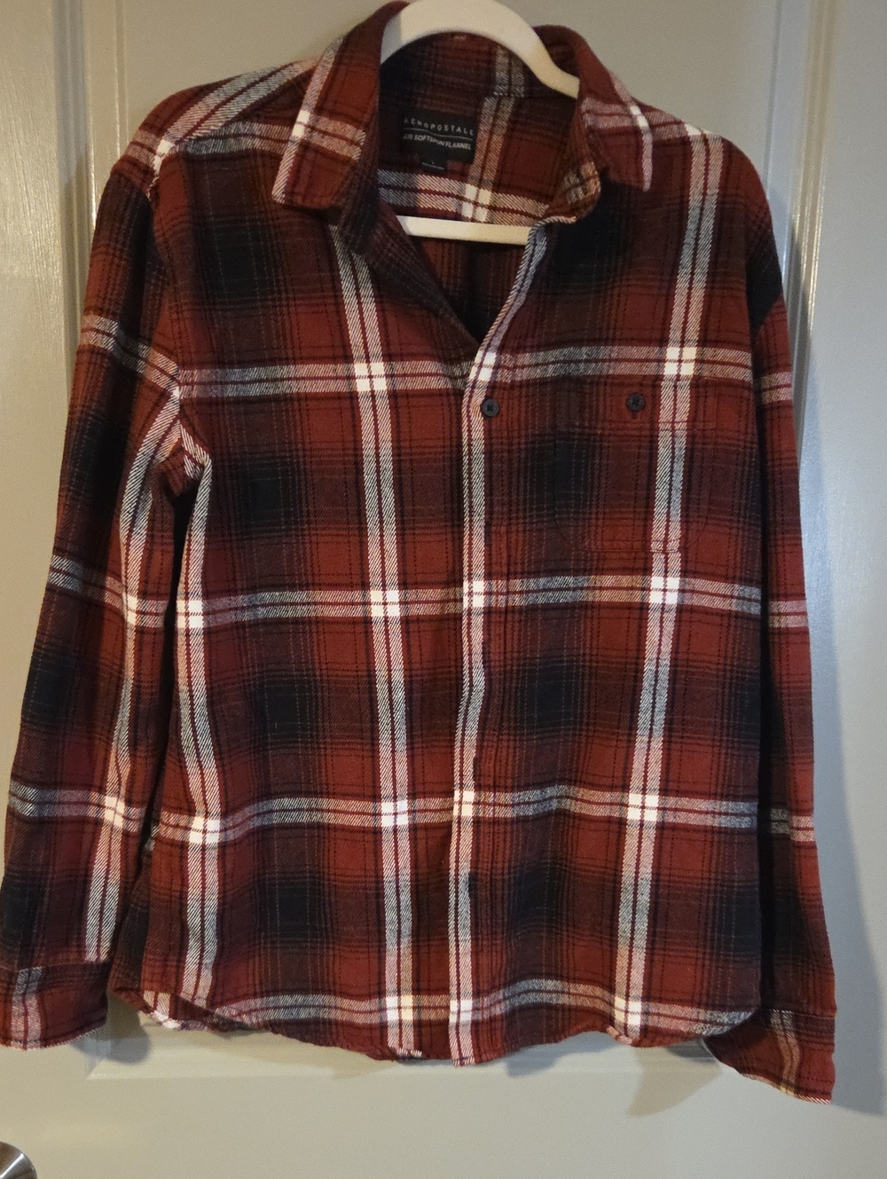 Aeropostale Men's Rust and Black Plaid Button-Down Shirt